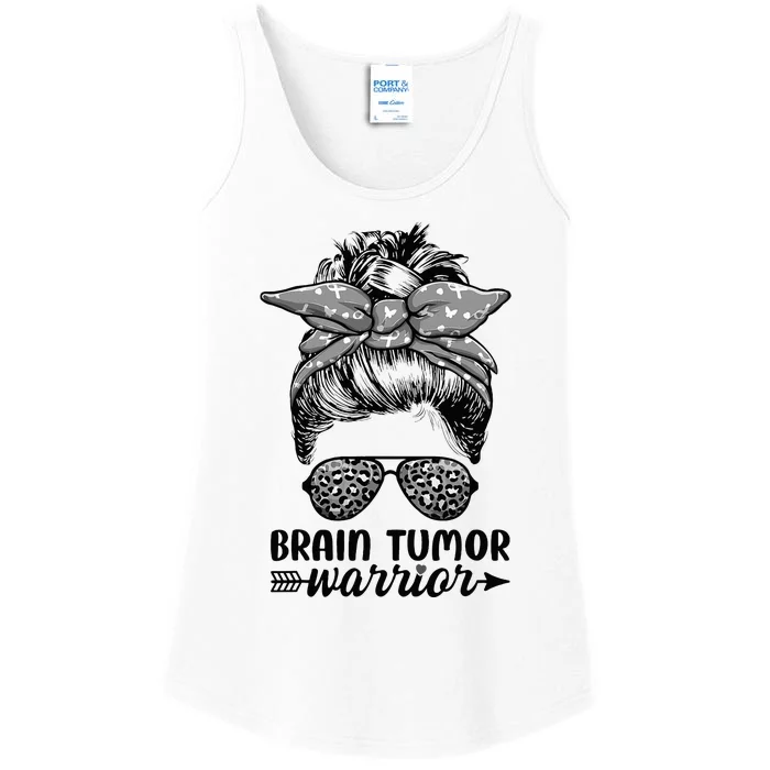 Brain Tumor Warrior Messy Bun Women Brain Tumor Awareness Ladies Essential Tank