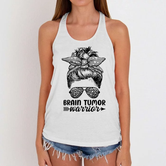 Brain Tumor Warrior Messy Bun Women Brain Tumor Awareness Women's Knotted Racerback Tank