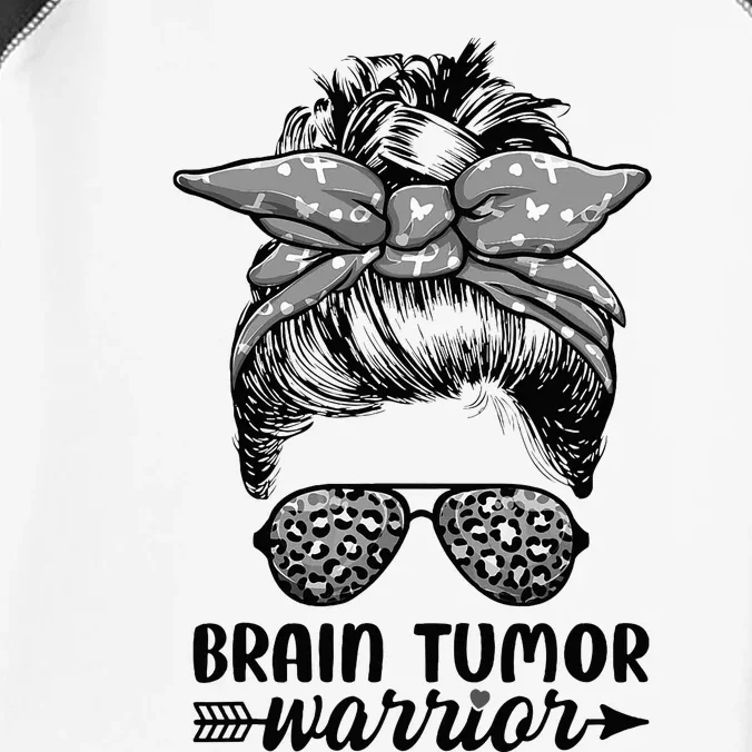 Brain Tumor Warrior Messy Bun Women Brain Tumor Awareness Infant Baby Jersey Bodysuit