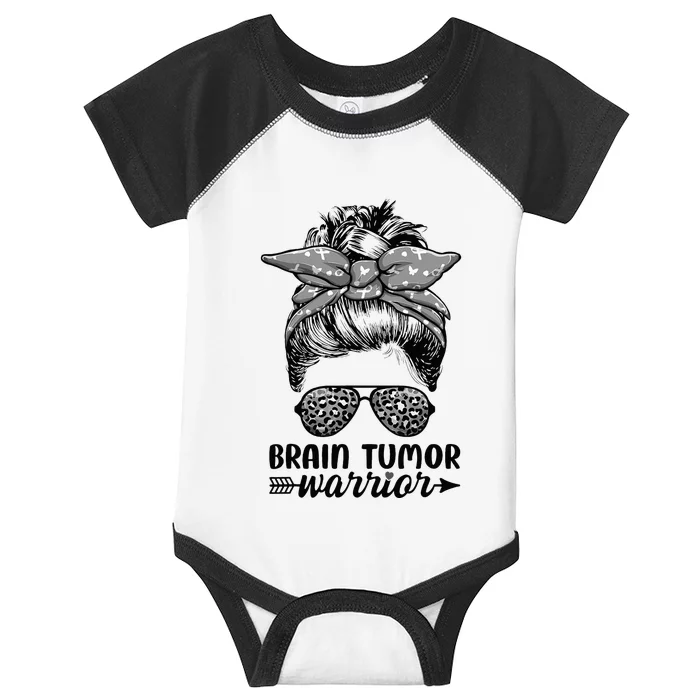 Brain Tumor Warrior Messy Bun Women Brain Tumor Awareness Infant Baby Jersey Bodysuit