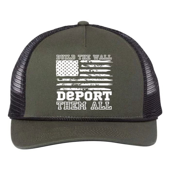 Build The Wall Deport Them All America Flag Retro Rope Trucker Hat Cap