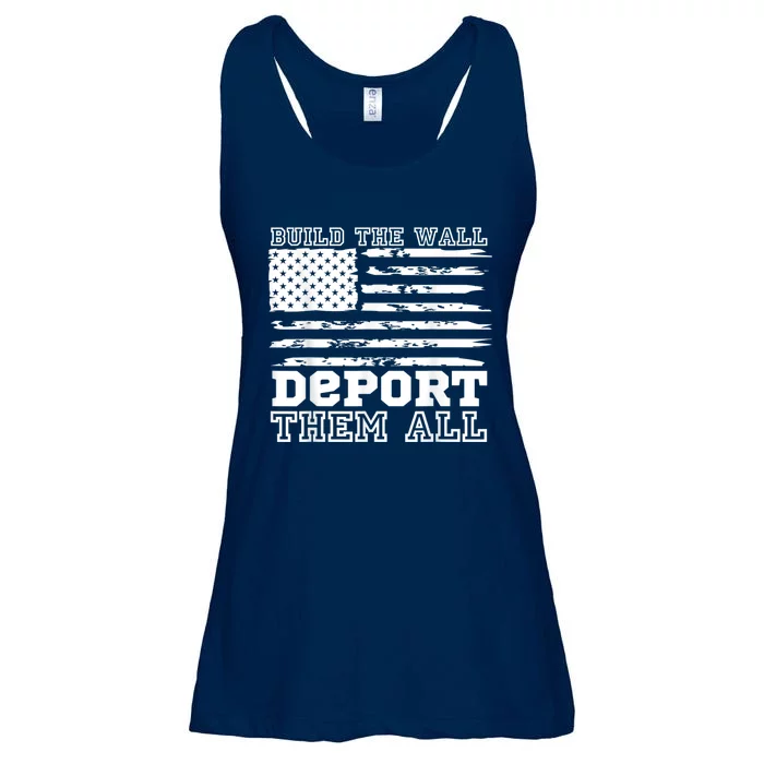 Build The Wall Deport Them All America Flag Ladies Essential Flowy Tank