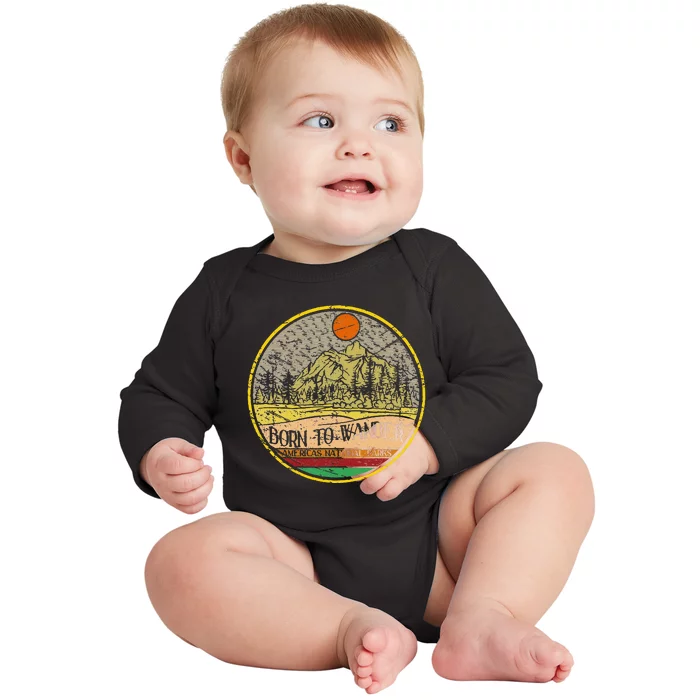 Born To Wander Americas National Parks Vintage Baby Long Sleeve Bodysuit