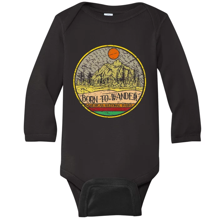 Born To Wander Americas National Parks Vintage Baby Long Sleeve Bodysuit