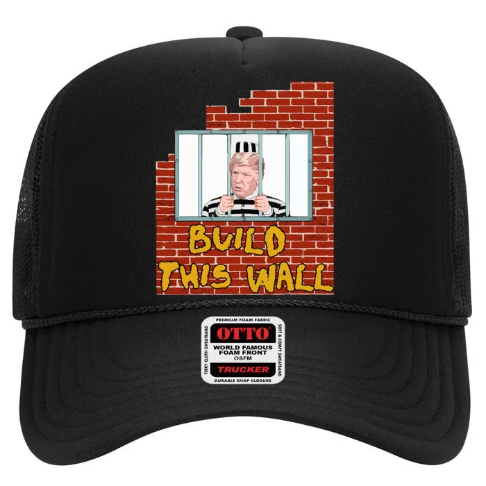 Build This Wall Lock Him Up Anti Trump Impeachment 45 High Crown Mesh Trucker Hat