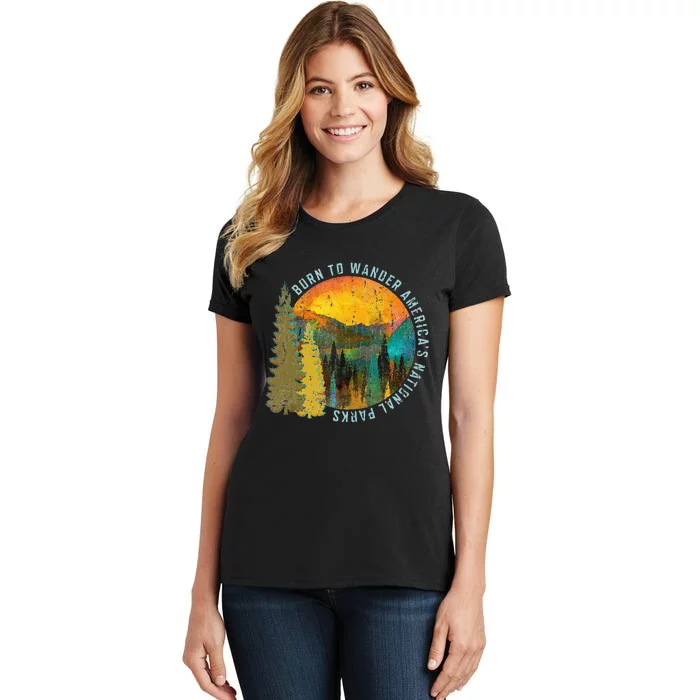 Born To Wander Americas National Parks Vintage Women's T-Shirt