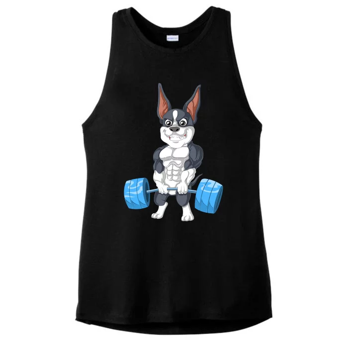 Boston Terrier Weightlifting Ladies Tri-Blend Wicking Tank