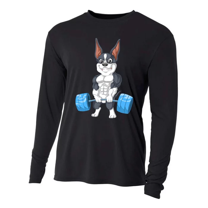 Boston Terrier Weightlifting Cooling Performance Long Sleeve Crew