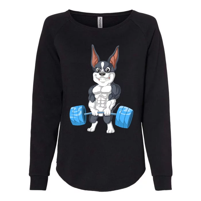 Boston Terrier Weightlifting Womens California Wash Sweatshirt