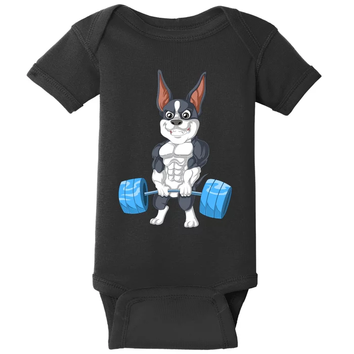 Boston Terrier Weightlifting Baby Bodysuit