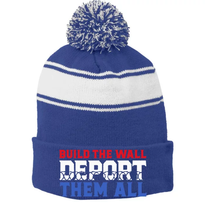 Build The Wall Deport Them All Stripe Pom Pom Beanie