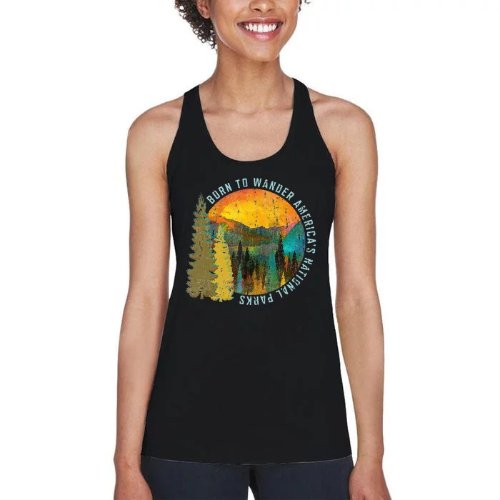 Born To Wander Americas National Parks Vintage Women's Racerback Tank