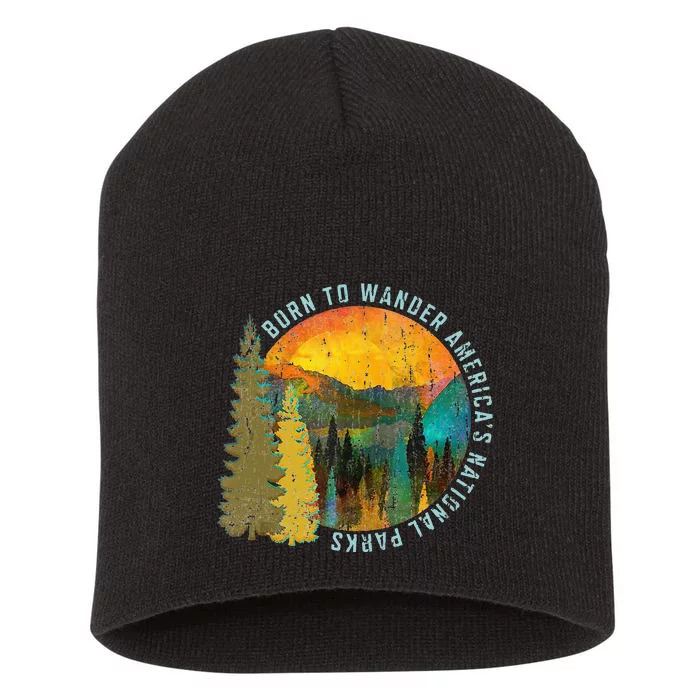 Born To Wander Americas National Parks Vintage Short Acrylic Beanie