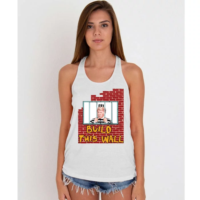 Build This Wall Lock Him Up Anti Trump Impeachment 45 Women's Knotted Racerback Tank