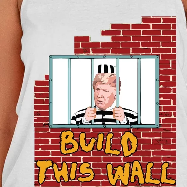 Build This Wall Lock Him Up Anti Trump Impeachment 45 Women's Knotted Racerback Tank