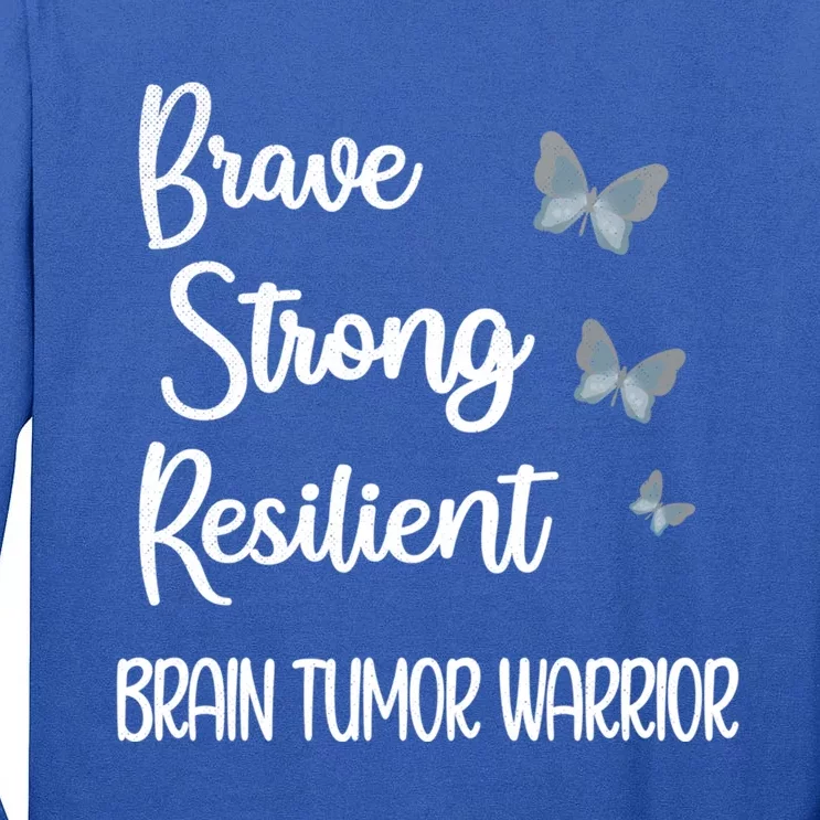 Brain Tumor Warrior Brain Cancer Awareness Gray Ribbon Funny Gift Tall Long Sleeve T-Shirt