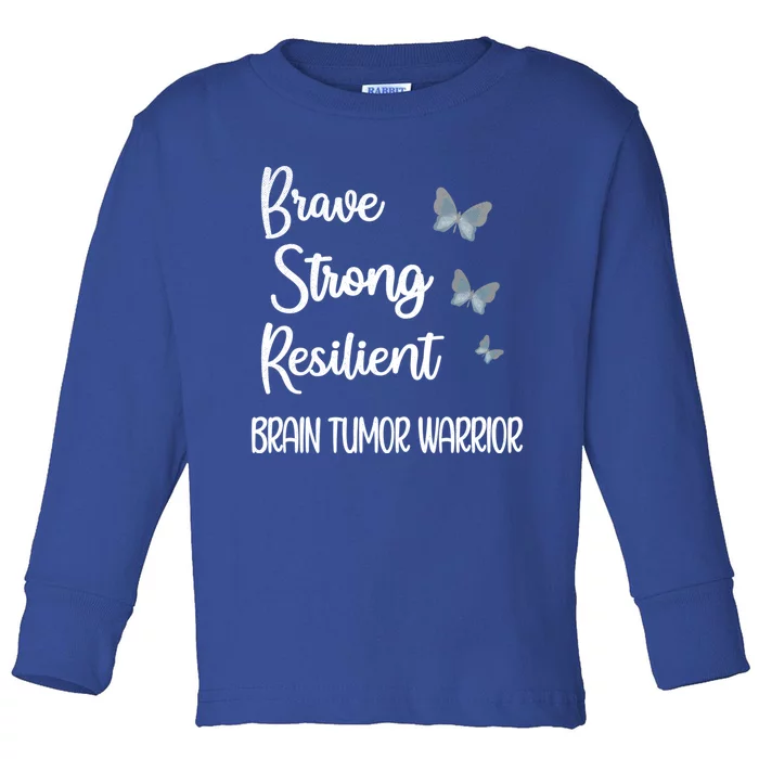 Brain Tumor Warrior Brain Cancer Awareness Gray Ribbon Funny Gift Toddler Long Sleeve Shirt