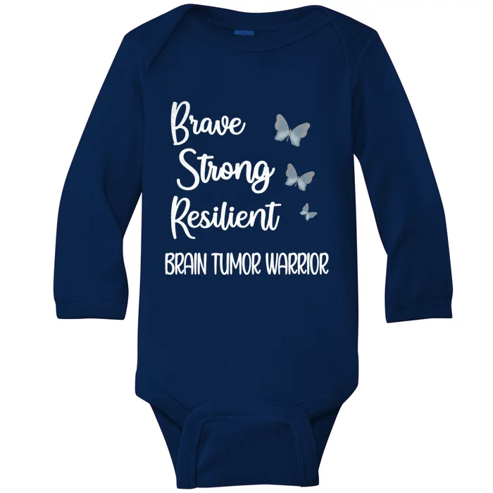 Brain Tumor Warrior Brain Cancer Awareness Gray Ribbon Funny Gift Baby Long Sleeve Bodysuit