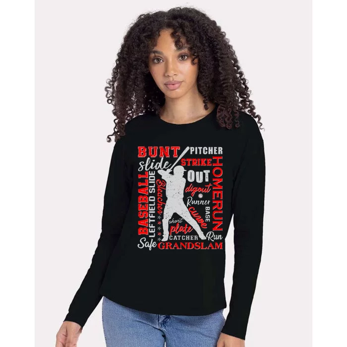 Baseball Typography Word Art Womens Cotton Relaxed Long Sleeve T-Shirt