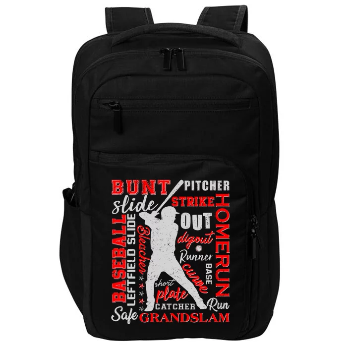 Baseball Typography Word Art Impact Tech Backpack