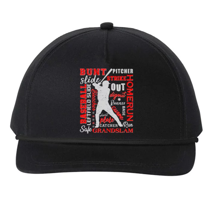 Baseball Typography Word Art Snapback Five-Panel Rope Hat