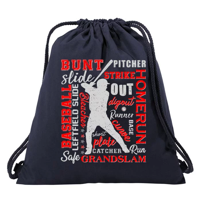 Baseball Typography Word Art Drawstring Bag