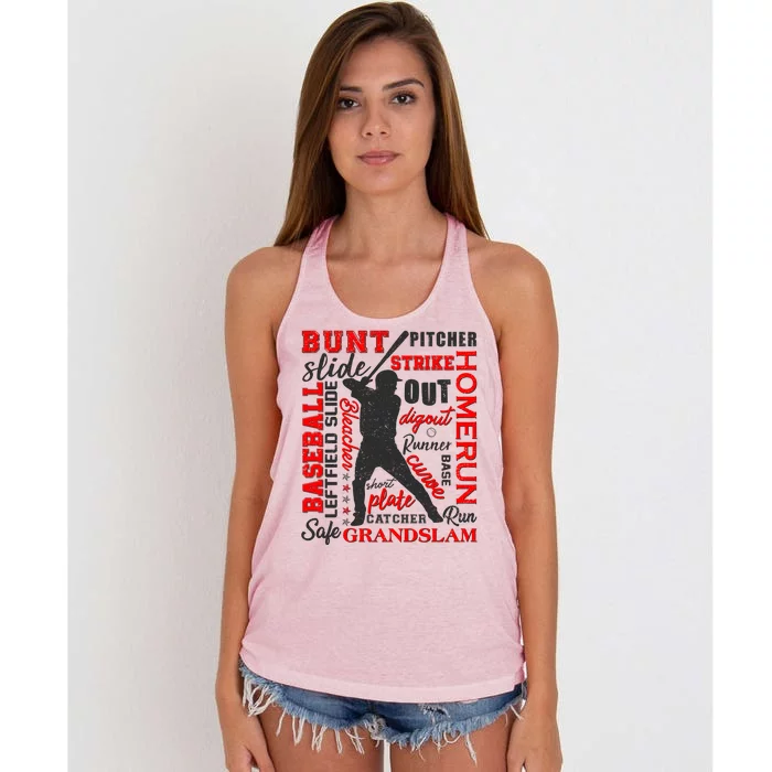 Baseball Typography Word Art Women's Knotted Racerback Tank