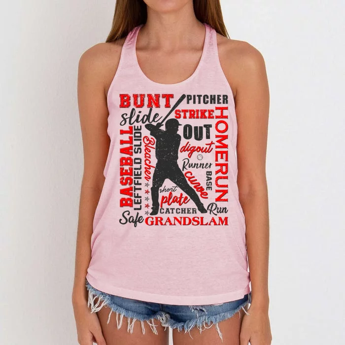 Baseball Typography Word Art Women's Knotted Racerback Tank