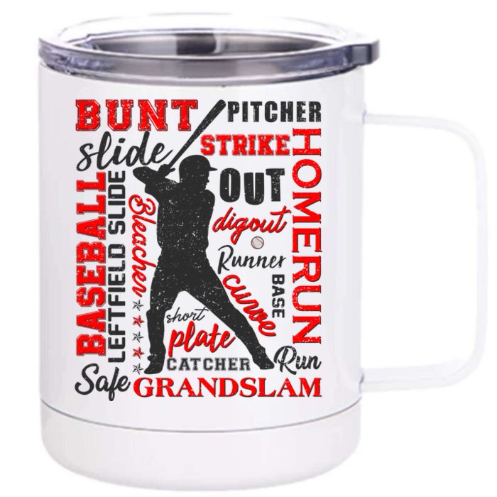 Baseball Typography Word Art Front & Back 12oz Stainless Steel Tumbler Cup