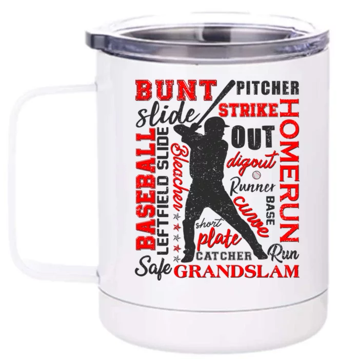 Baseball Typography Word Art Front & Back 12oz Stainless Steel Tumbler Cup