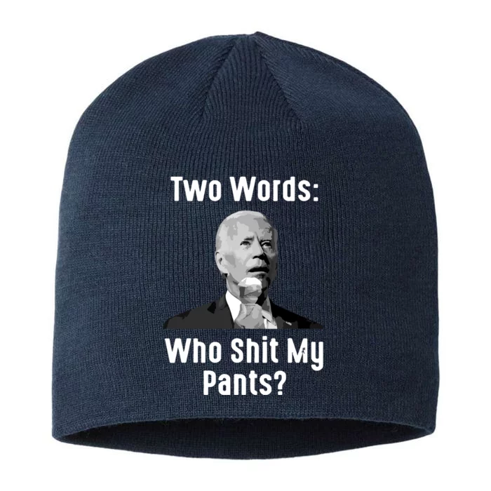 Biden Two Words Who My Pants Funny Antibiden 8 1/2in Sustainable Knit Beanie