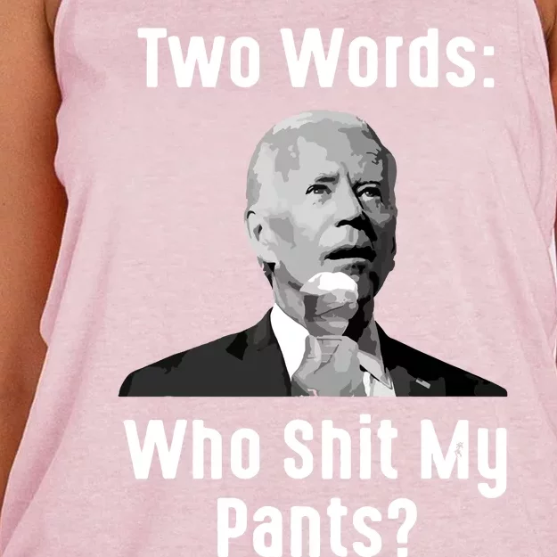 Biden Two Words Who My Pants Funny Antibiden Women's Knotted Racerback Tank