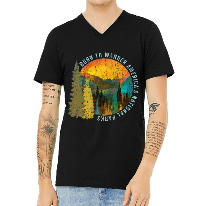 Born To Wander Americas National Parks Vintage V-Neck T-Shirt