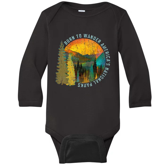 Born To Wander Americas National Parks Vintage Baby Long Sleeve Bodysuit