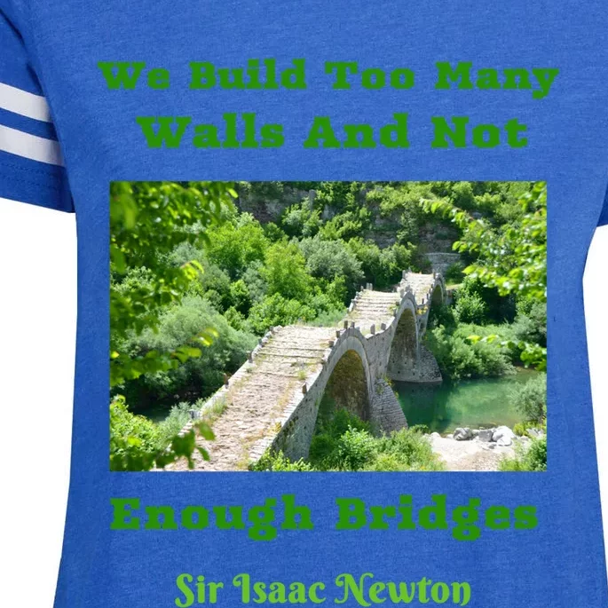 Build Too Y Walls Not Enough Bridgesr Isaac Newton Quote Gift Enza Ladies Jersey Football T-Shirt