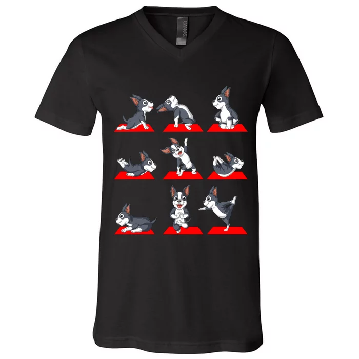 Boston Terrier Yoga V-Neck T-Shirt