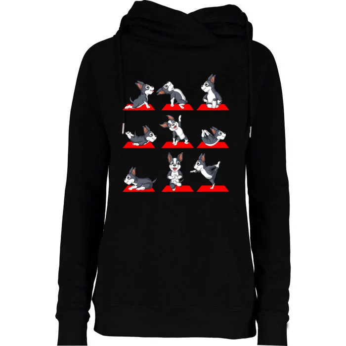 Boston Terrier Yoga Womens Funnel Neck Pullover Hood