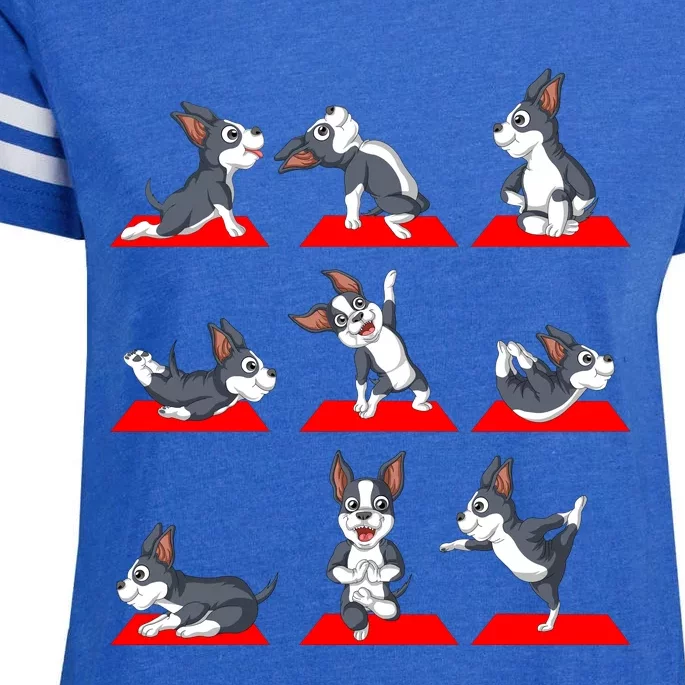 Boston Terrier Yoga Enza Ladies Jersey Football T-Shirt