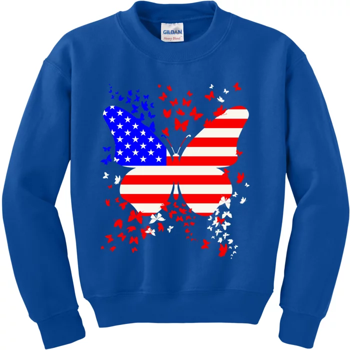 Butterfly Usa 4th July American Flag Patriotic Gift Kids Sweatshirt