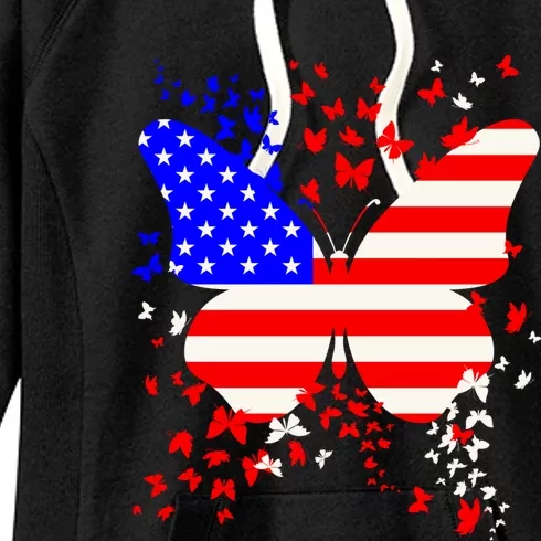 Butterfly Usa 4th July American Flag Patriotic Gift Women's Fleece Hoodie