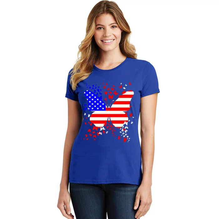 Butterfly Usa 4th July American Flag Patriotic Gift Women's T-Shirt