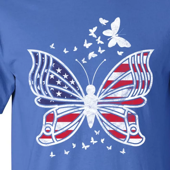 Butterfly Usa American Flag Cute Butterflies Gift Tall T-Shirt