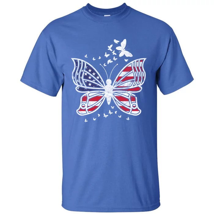 Butterfly Usa American Flag Cute Butterflies Gift Tall T-Shirt