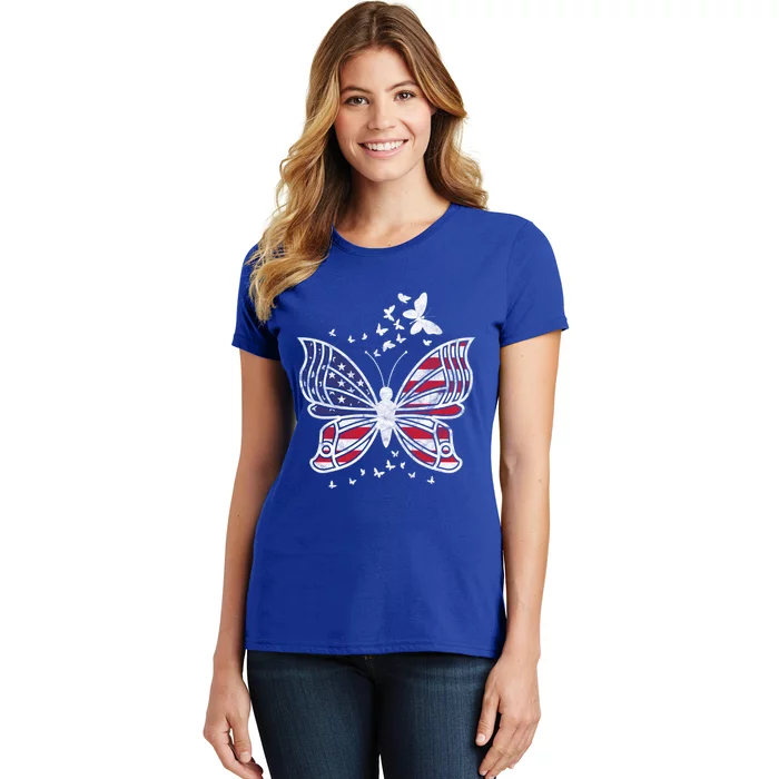 Butterfly Usa American Flag Cute Butterflies Gift Women's T-Shirt