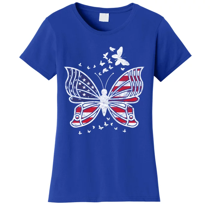 Butterfly Usa American Flag Cute Butterflies Gift Women's T-Shirt