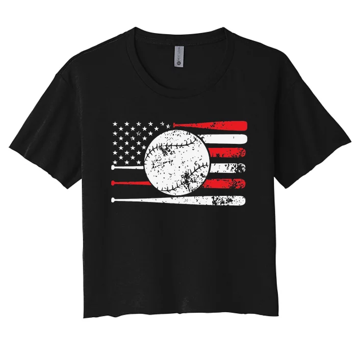 Baseball USA American Flag Vintage Retro Baseball Women's Crop Top Tee