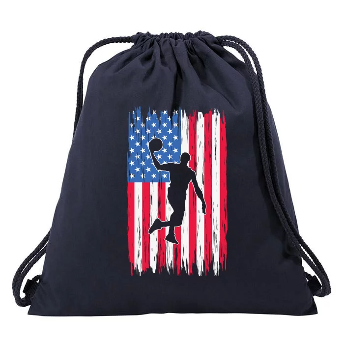 Basketball USA American Flag Bball Coach Team Player Drawstring Bag