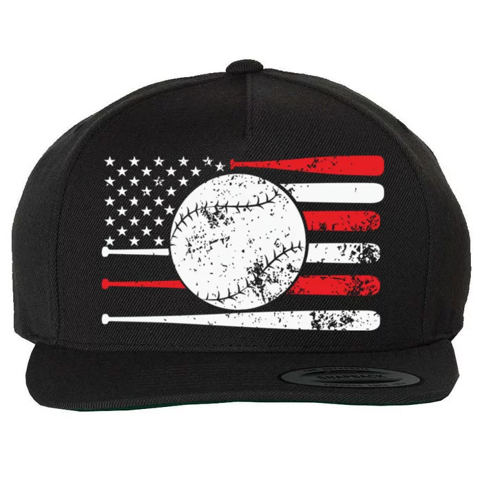 Baseball Usa American Flag Vintage Retro Baseball Gift Wool Snapback Cap