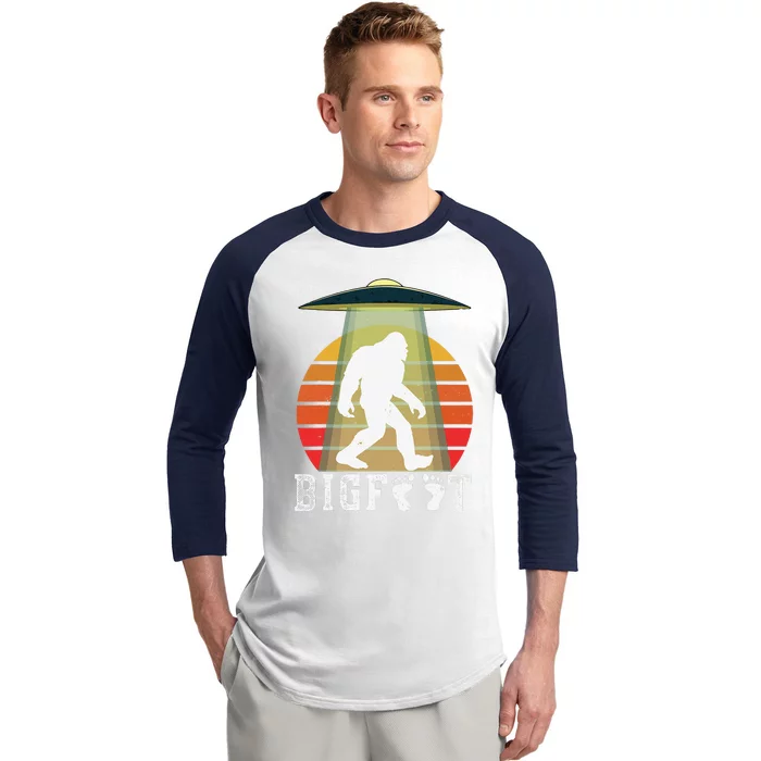 Bigfoot UFO Abduction Funny Sasquatch Halloween Design Idea Baseball Sleeve Shirt