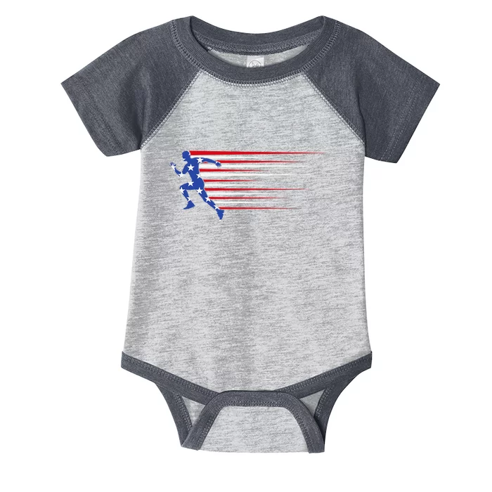 Best USA American Flag Track And Field Gift Team Infant Baby Jersey Bodysuit